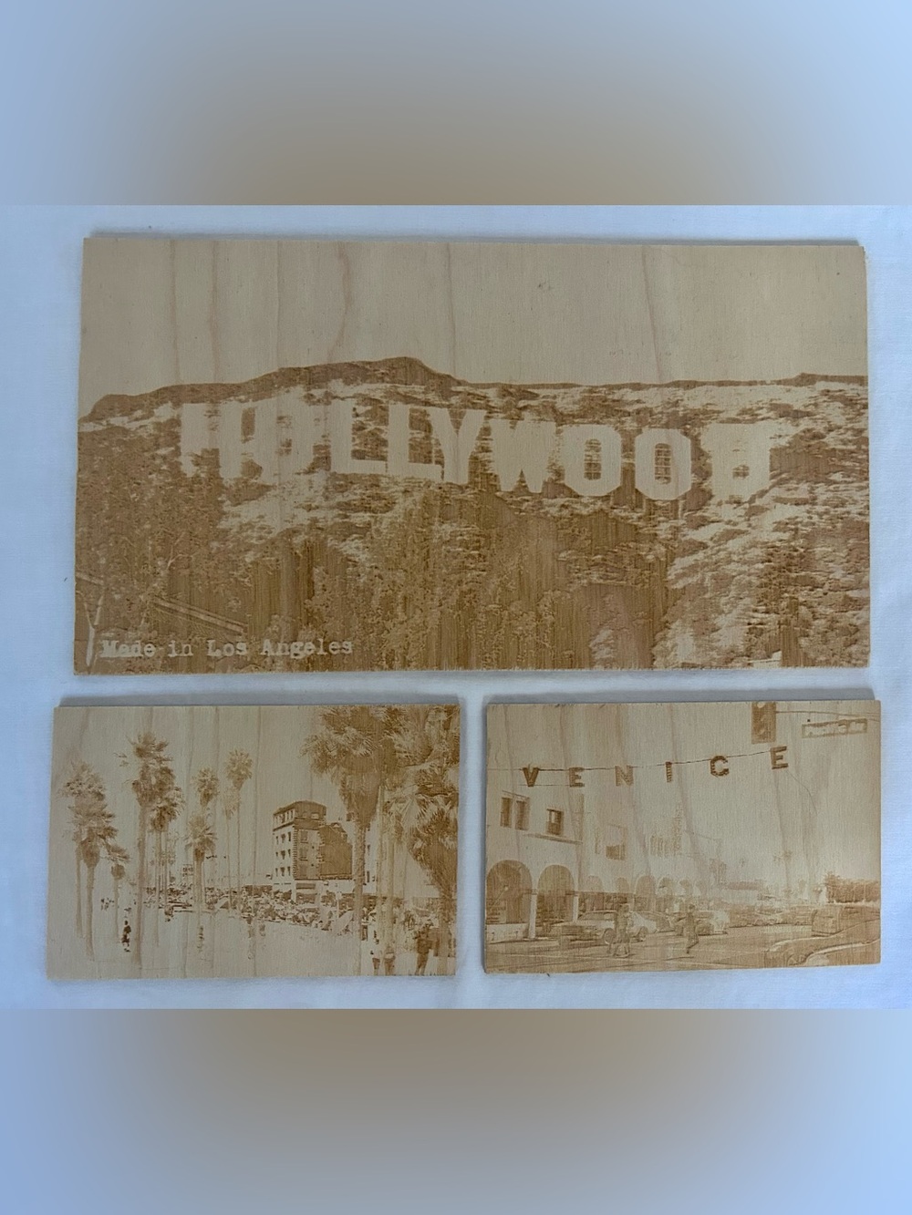 Venice Beach LA 3 Piece Wood Art Set Hollywood Sign Coastal Wall Decor